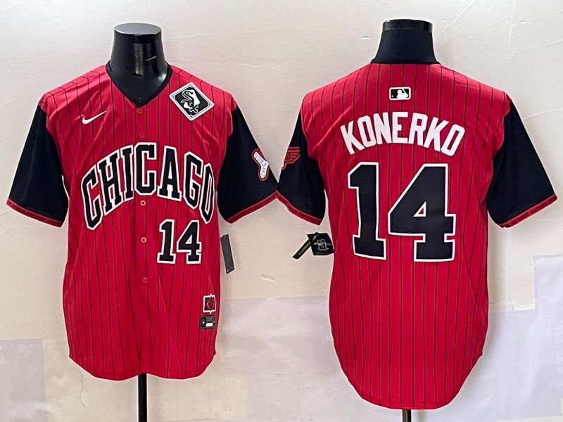 Men Chicago White Sox 14 Konerko Red Stripe Joint Name Nike 2025 MLB Jersey style 9